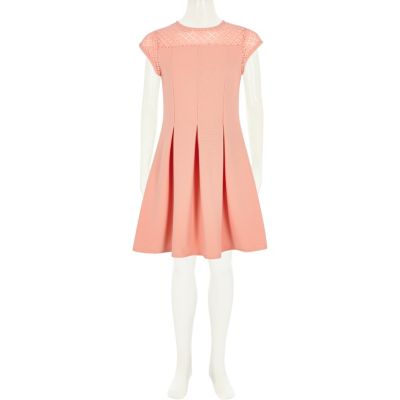 Girls coral lace skater dress
